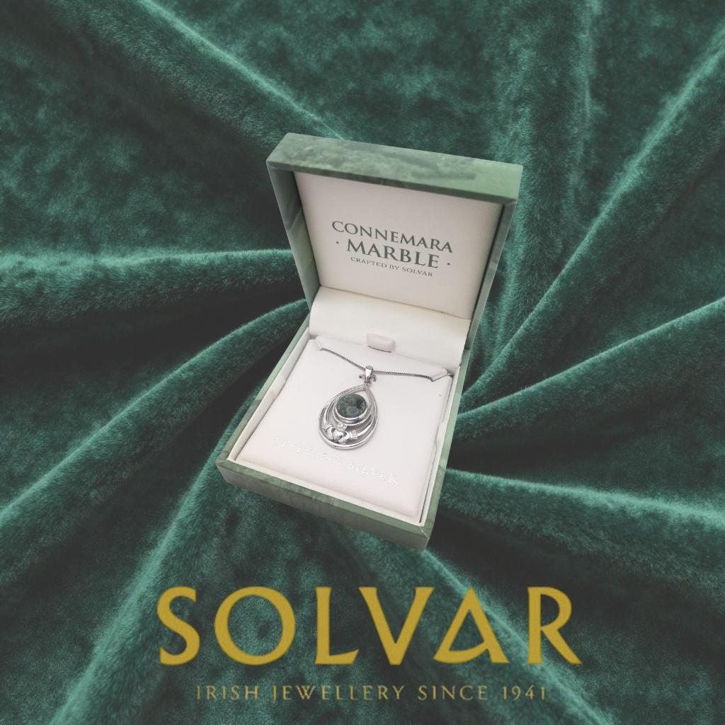Connemara Marble and Sterling Silver Tear Drop Claddagh Necklace