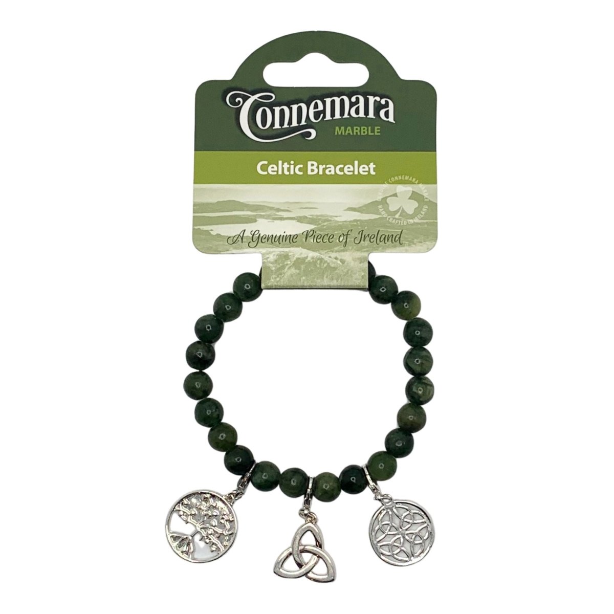 Connemara Marble Three Charm Celtic Bracelet - The Celtic Gift Store - Jewelry