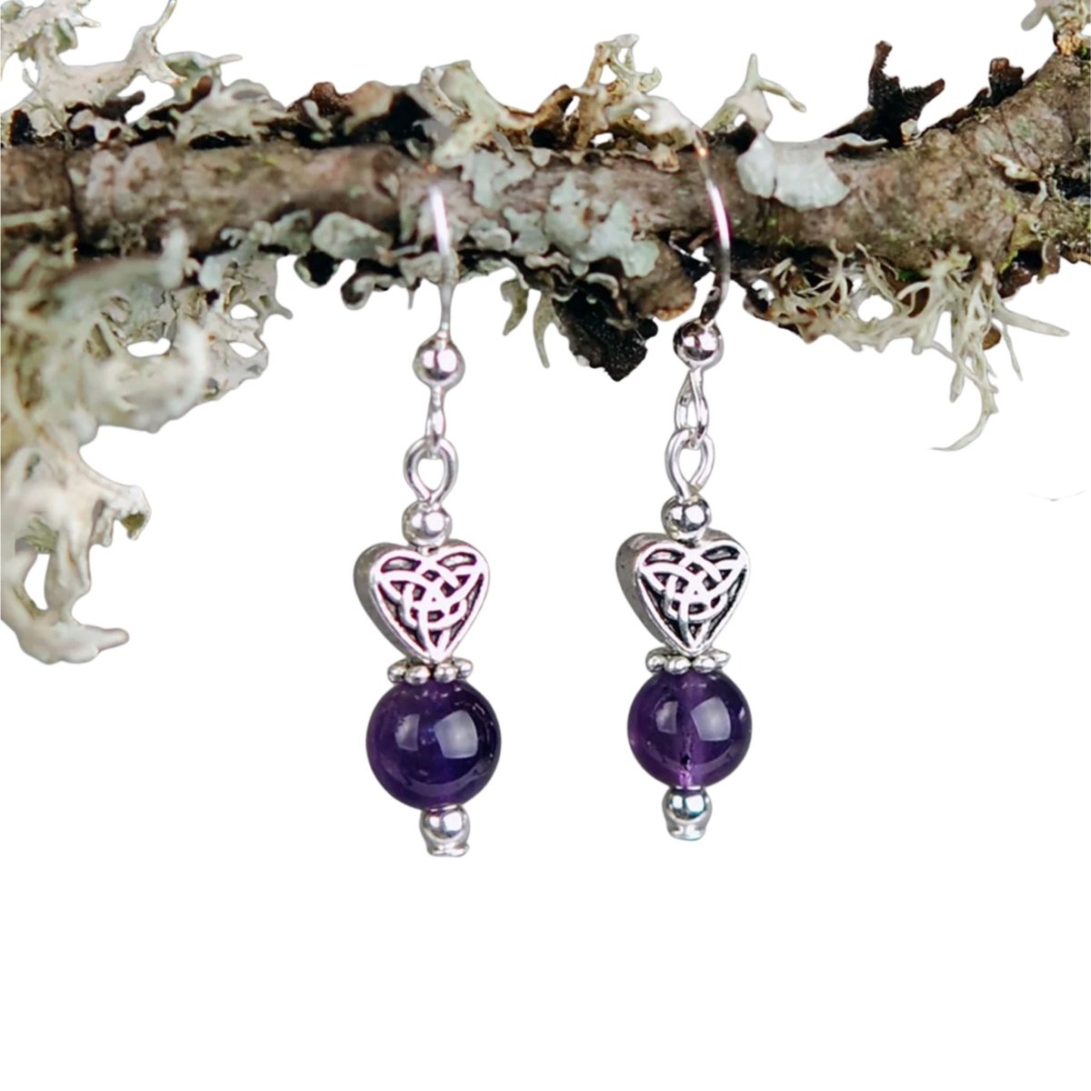 Cruth Amethyst Celtic Knot Heart Earrings