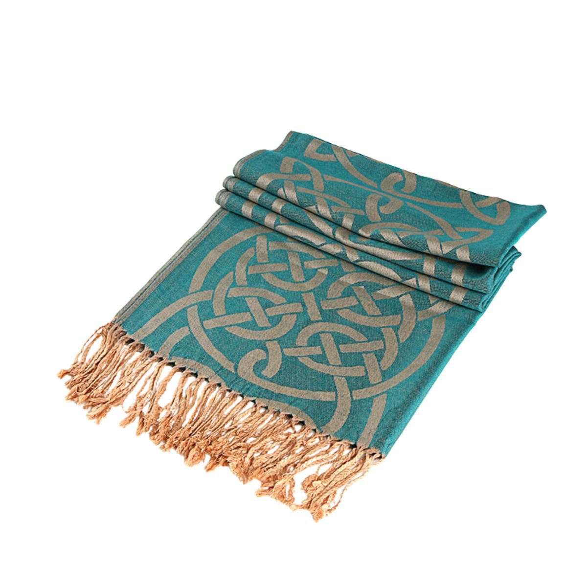 Double Sided Celtic Knot Scarf - Aqua/Gold