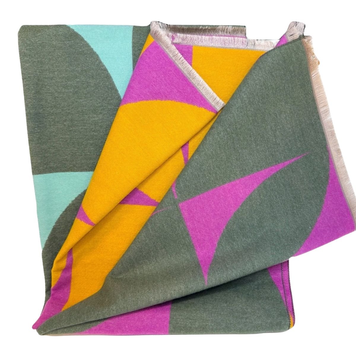 Double Sided Cubic Shamrock Scarf - Mustard/Teal/Pink