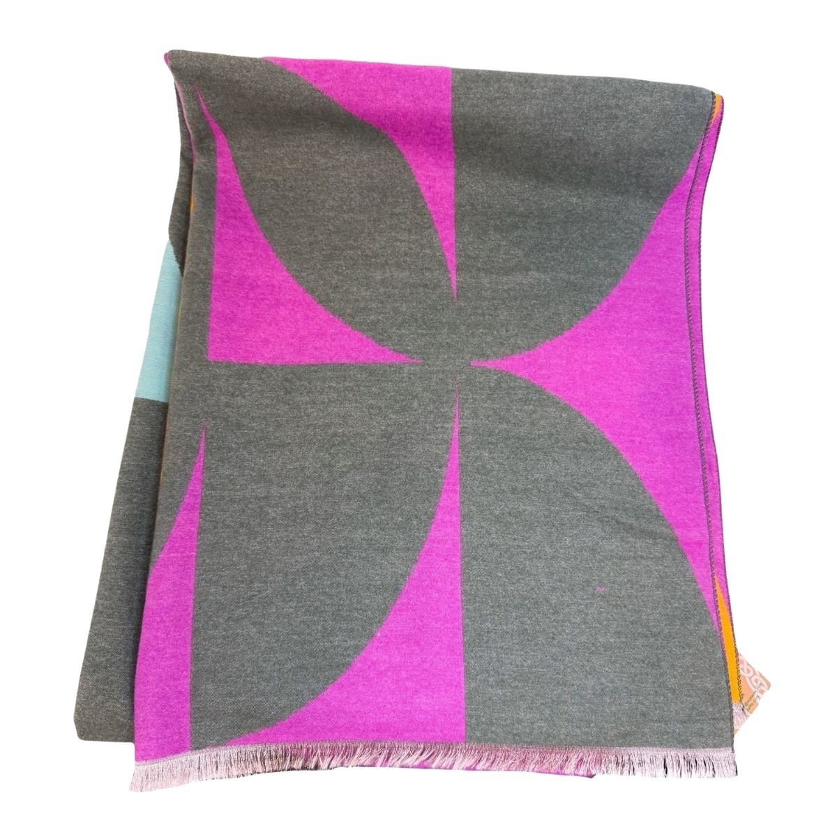 Double Sided Cubic Shamrock Scarf - Mustard/Teal/Pink