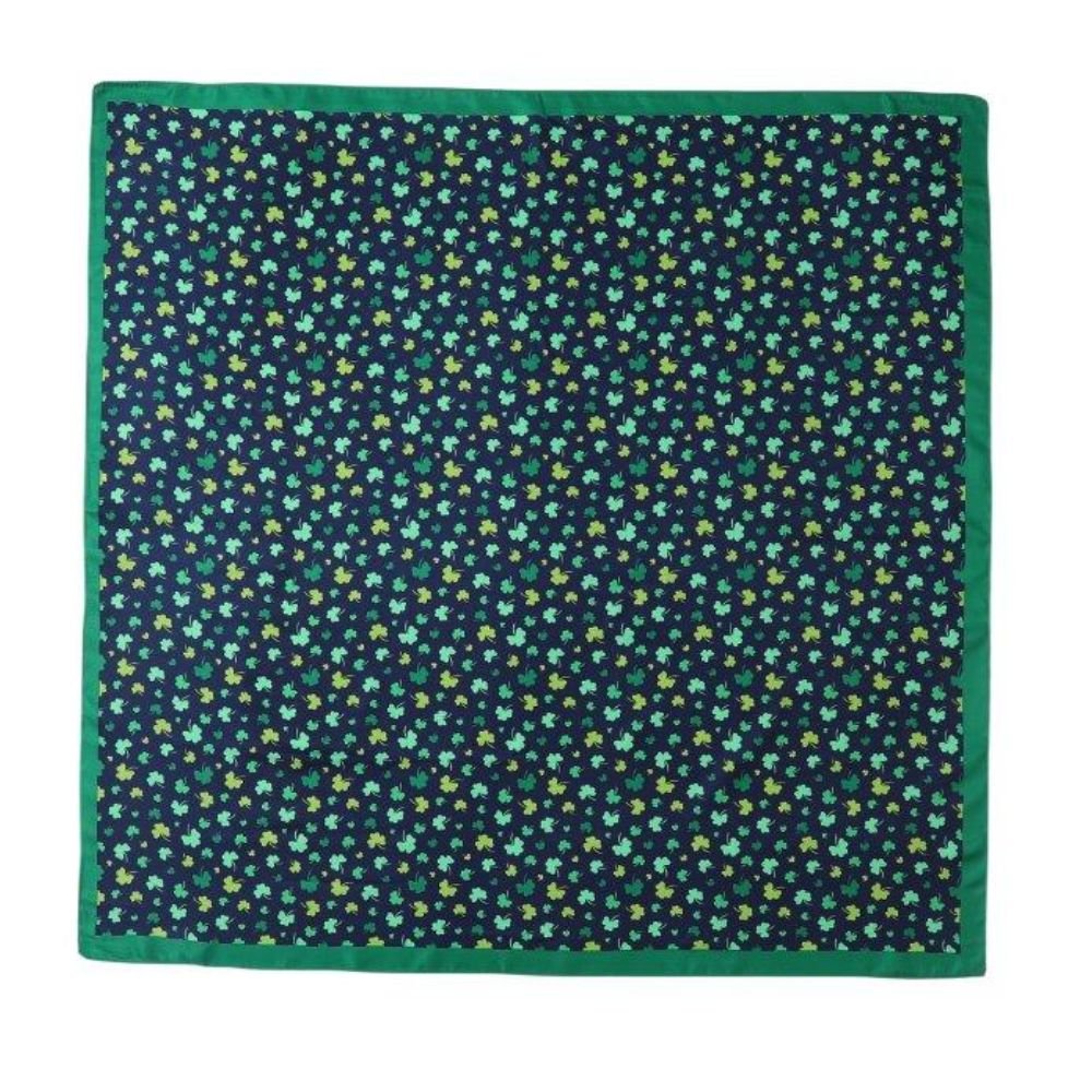 Double Sided Square Shamrock Scarf - Green/Navy