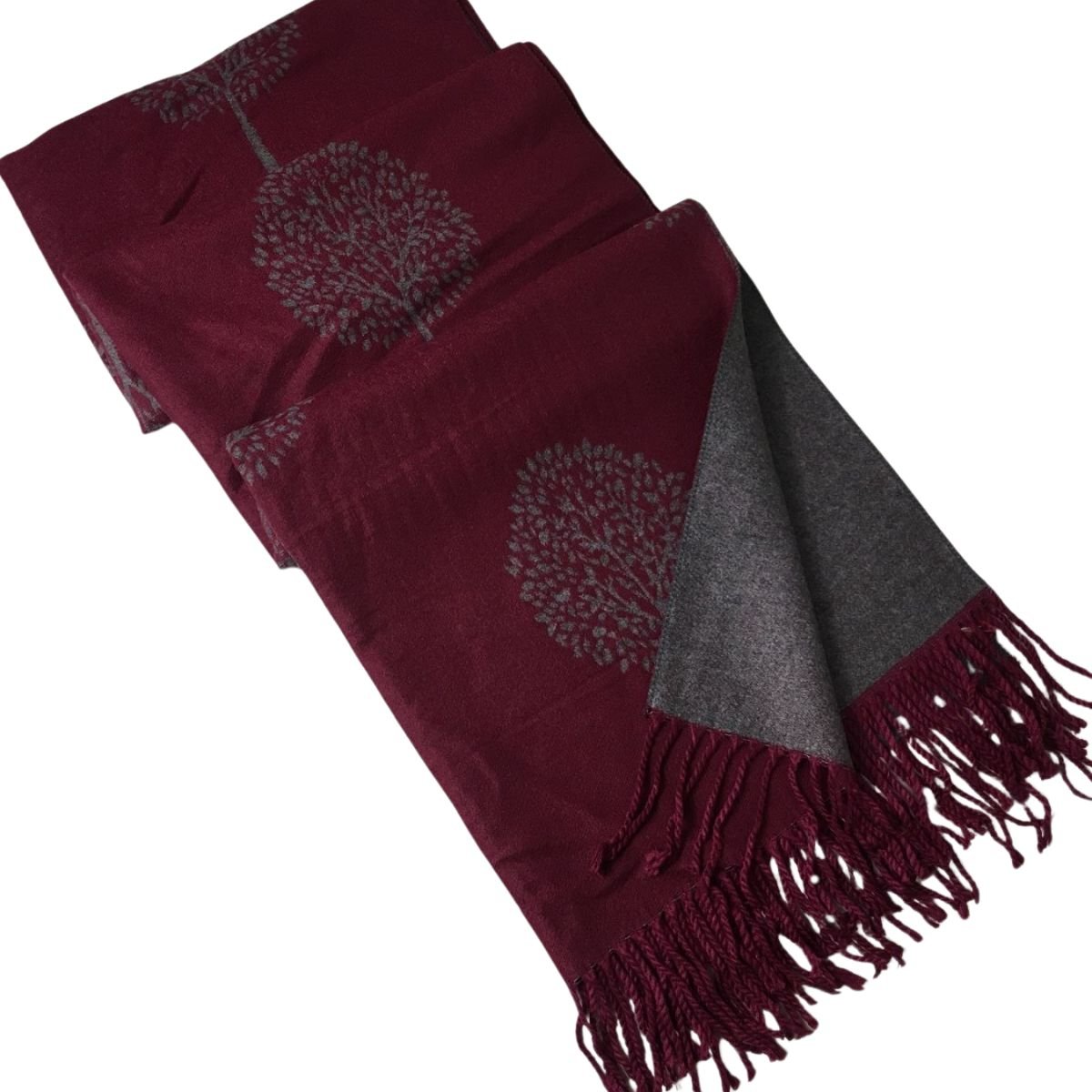 Double Sided Tree Scarf - Burgundy/Grey