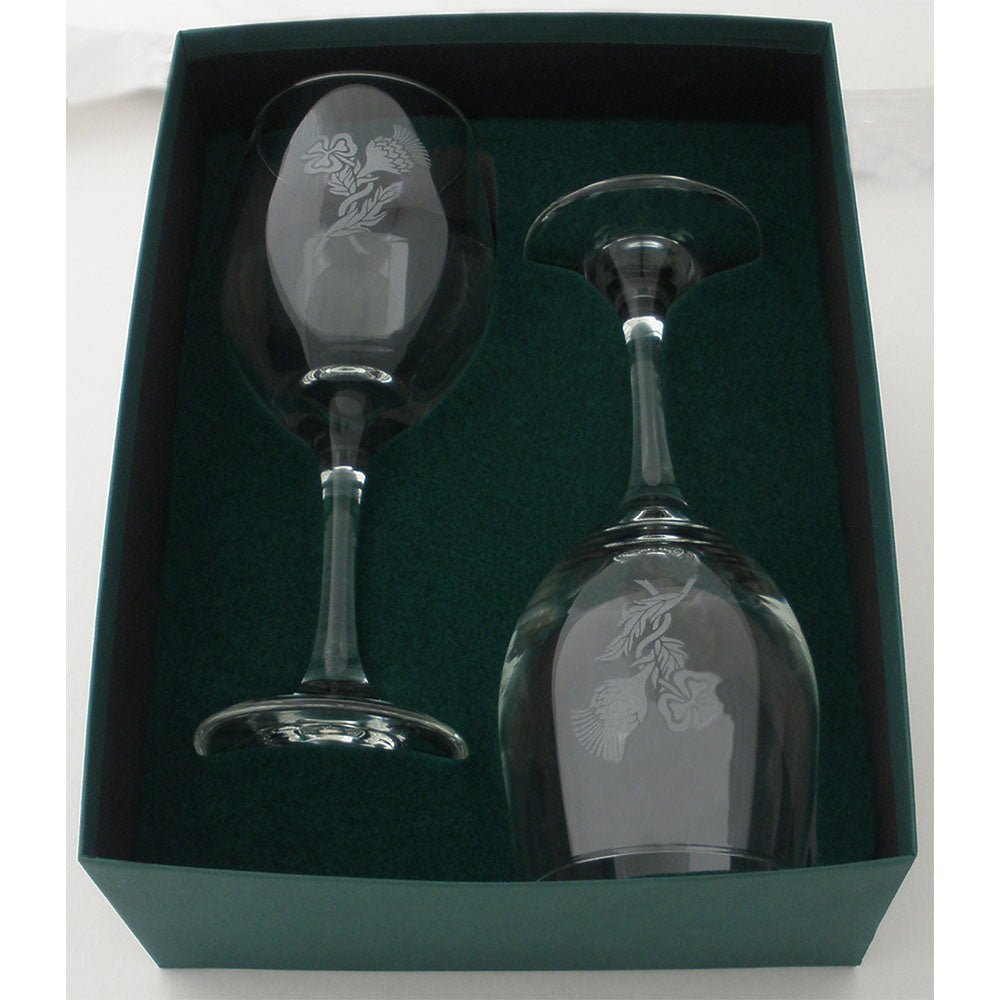 Entwined Shamrock and Thistle Etched Wine Glasses (Set of 2) - The Celtic Gift Store - Drinkware