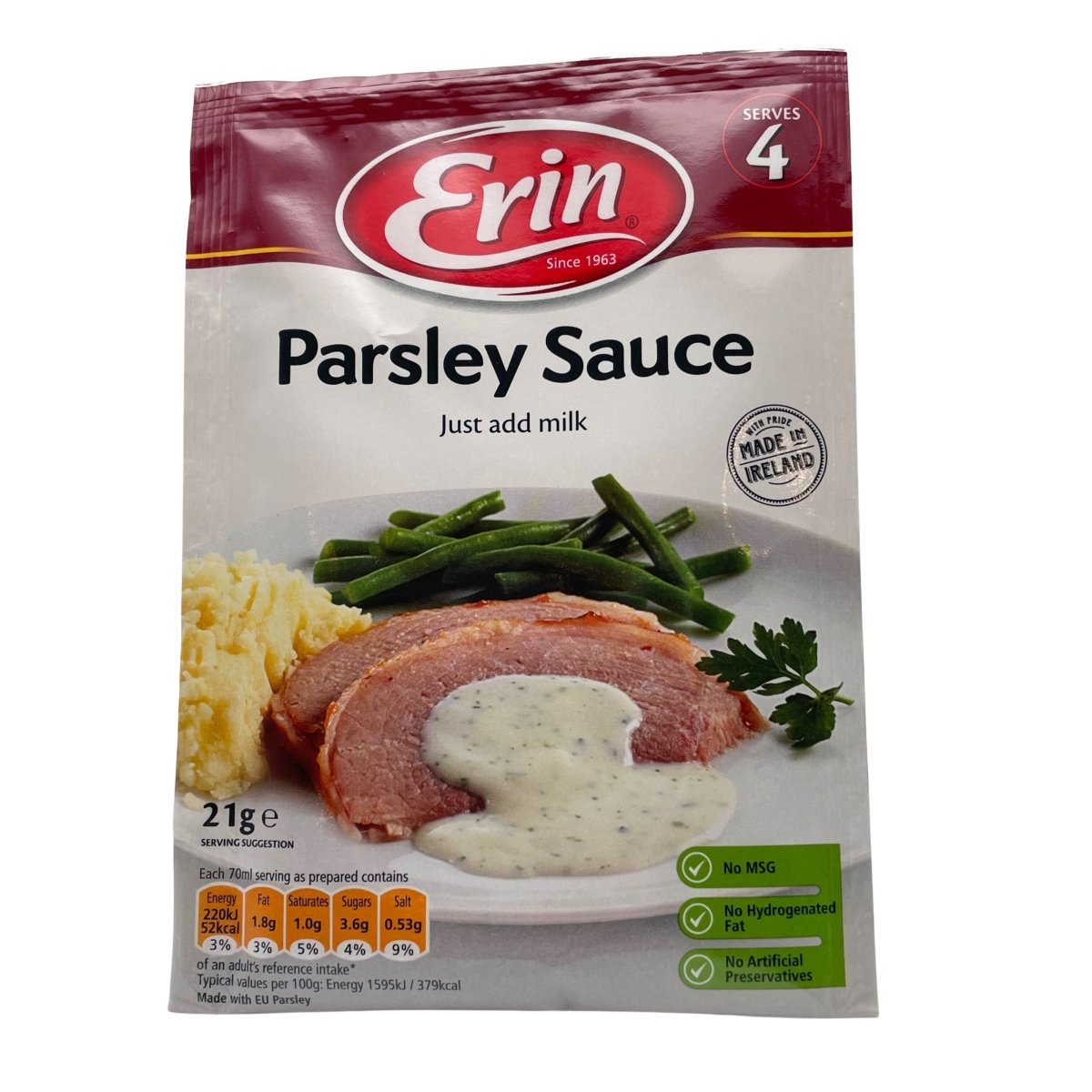 Erin Parsley Sauce packet with food image on a white background