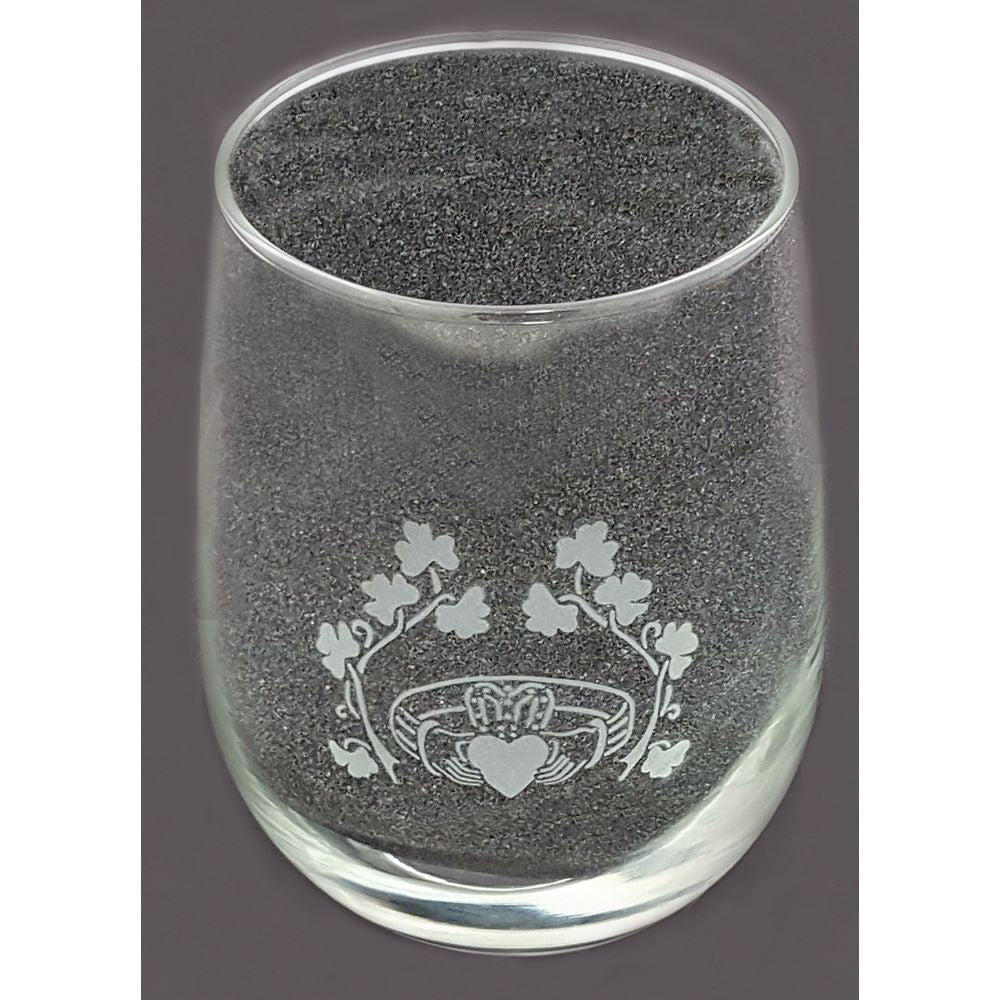 Etched Claddagh Stemless Wine Glass - The Celtic Gift Store - Drinkware