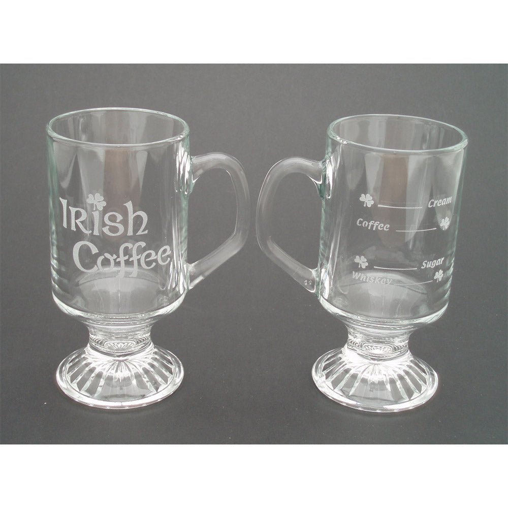 Etched Irish Coffee Glass Mugs (Set of 2) - The Celtic Gift Store - Drinkware