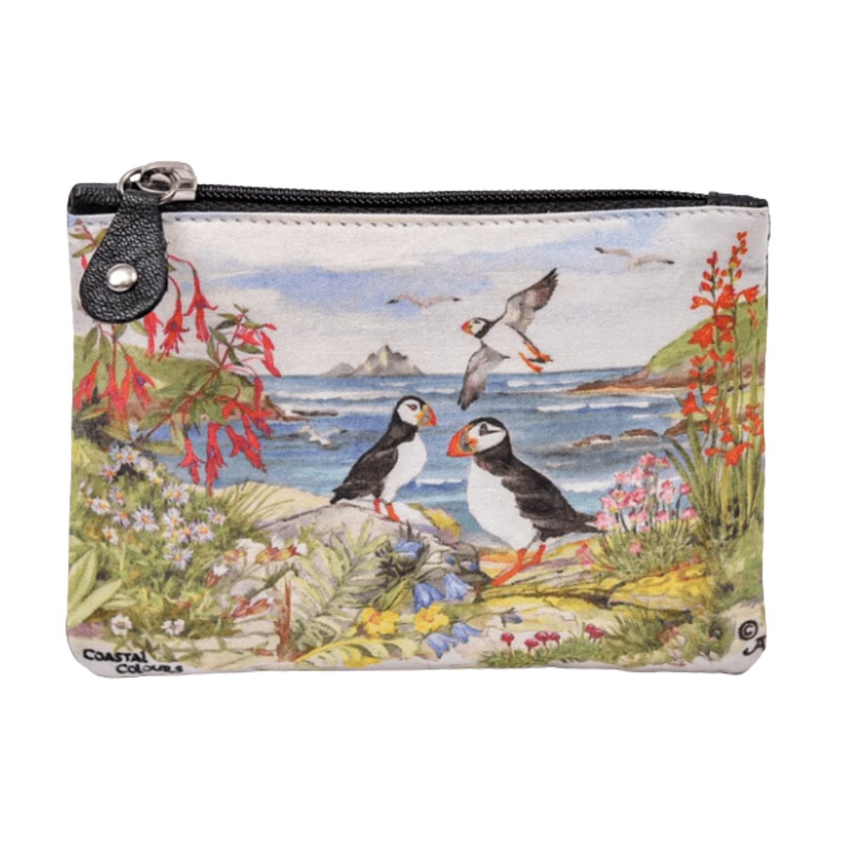 Fabric and Irish Leather Puffin Change Purse