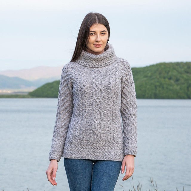 Fisherman Wool Funnel Neck Sweater - The Celtic Gift Store - 
