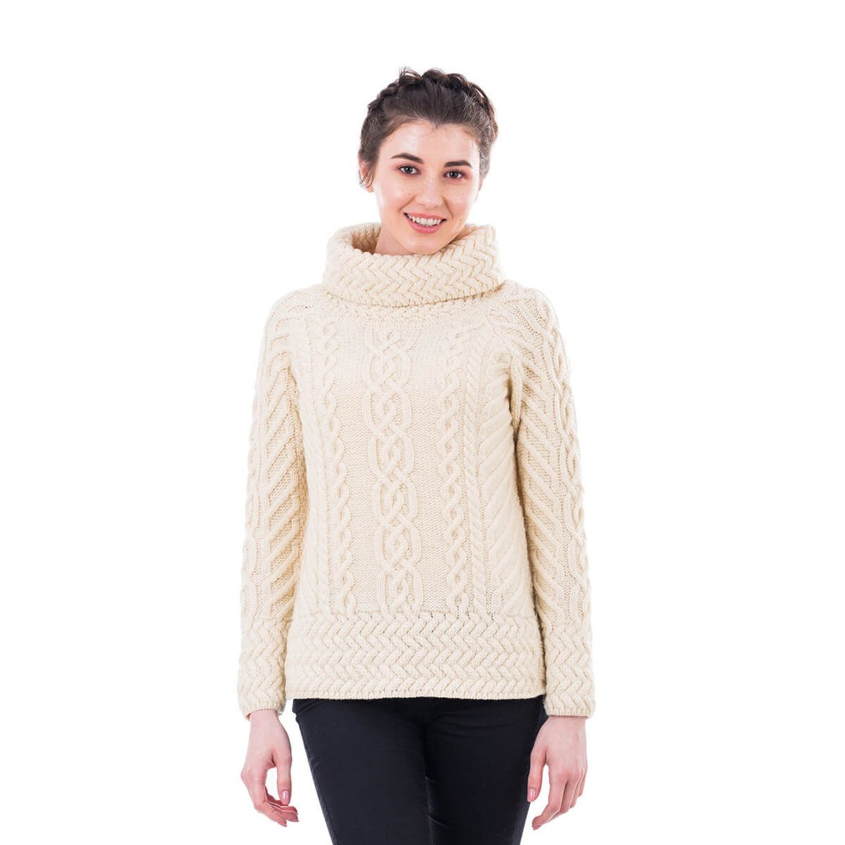 Fisherman Wool Funnel Neck Sweater - The Celtic Gift Store - 