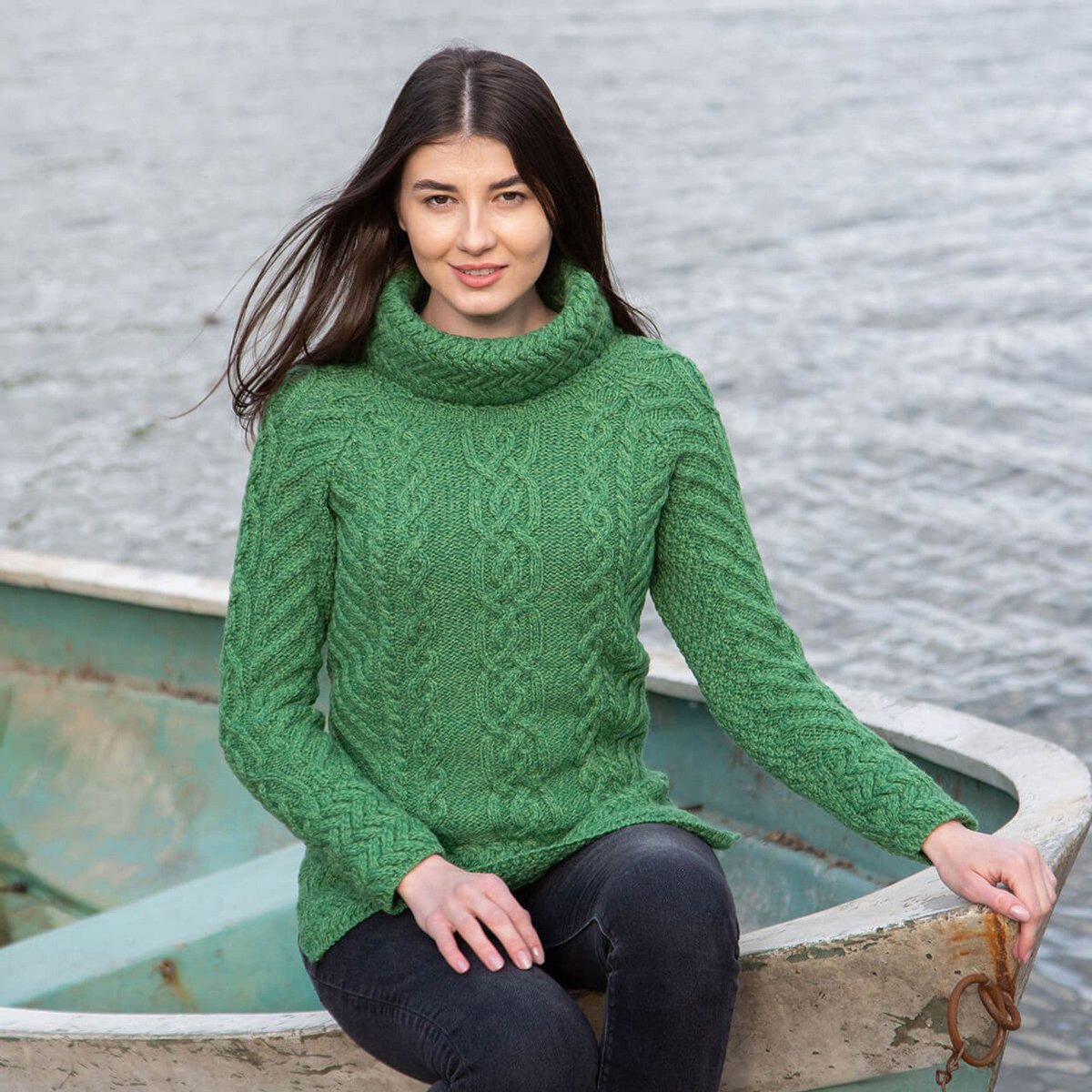 Fisherman Wool Funnel Neck Sweater - The Celtic Gift Store - 
