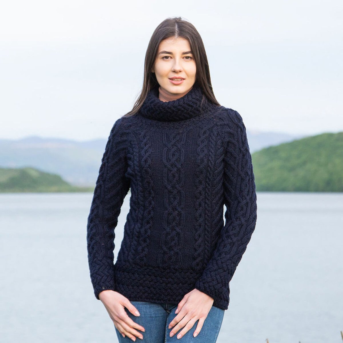 Fisherman Wool Funnel Neck Sweater - The Celtic Gift Store - 
