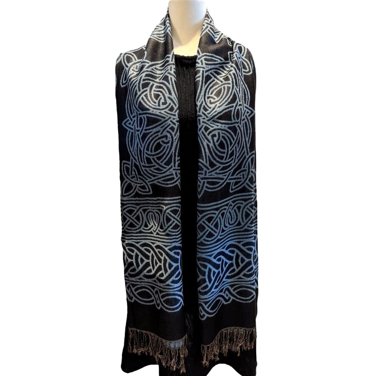 Frances Celtic Knot Scarf - Black/Blue