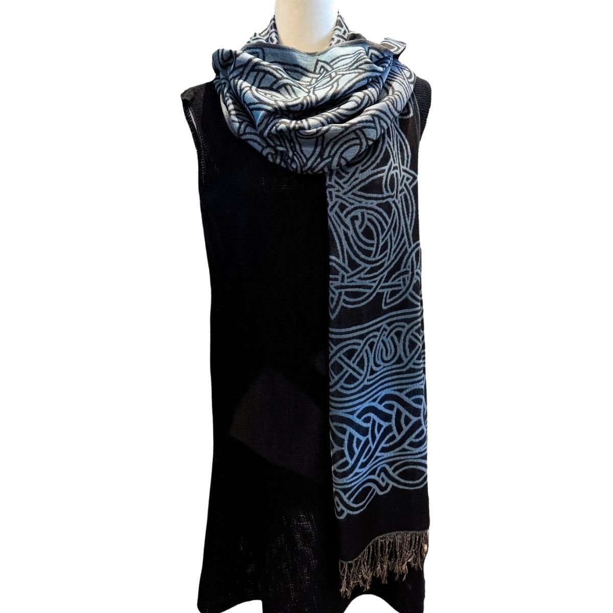 Frances Celtic Knot Scarf - Black/Blue