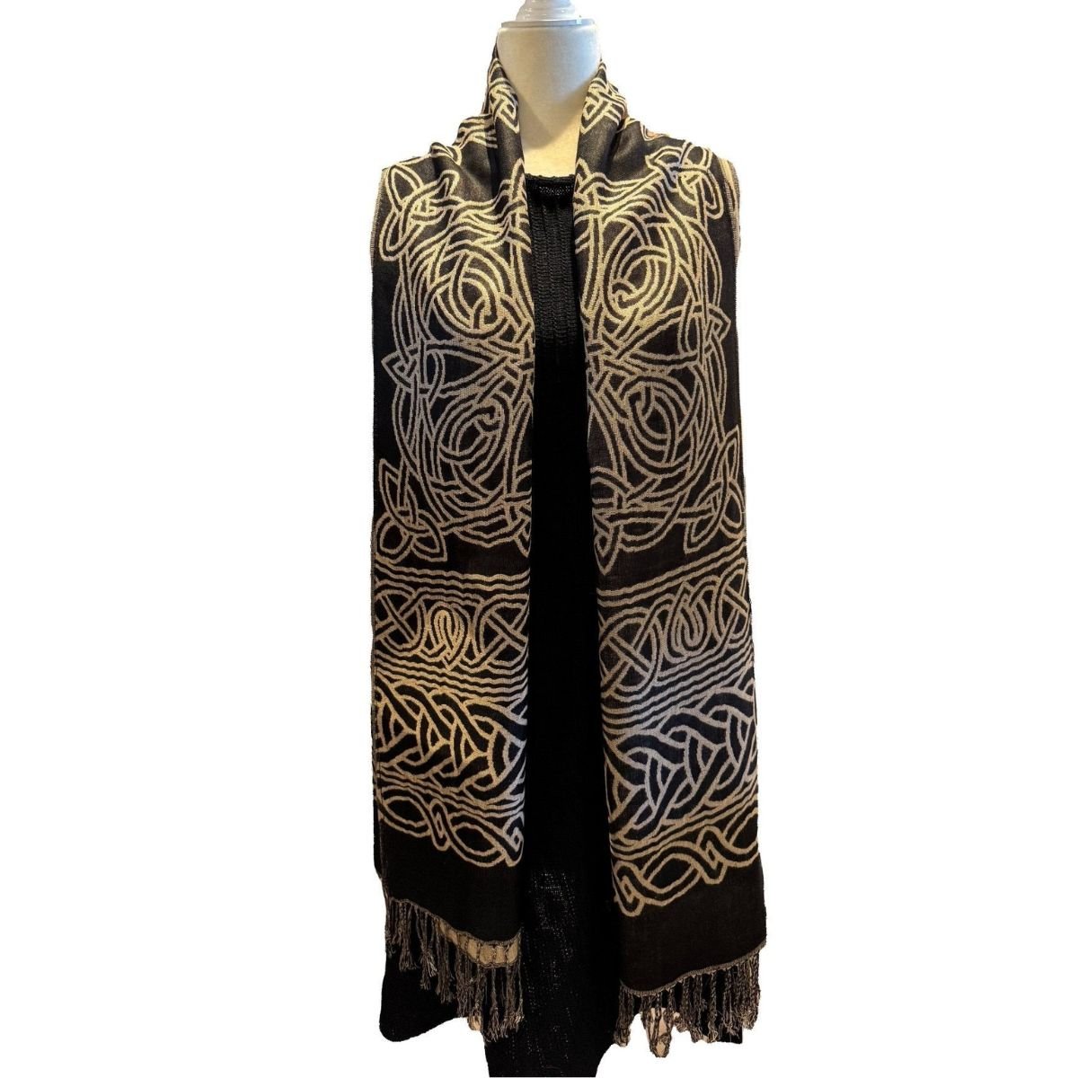 Frances Celtic Knot Scarf - Black/Tan