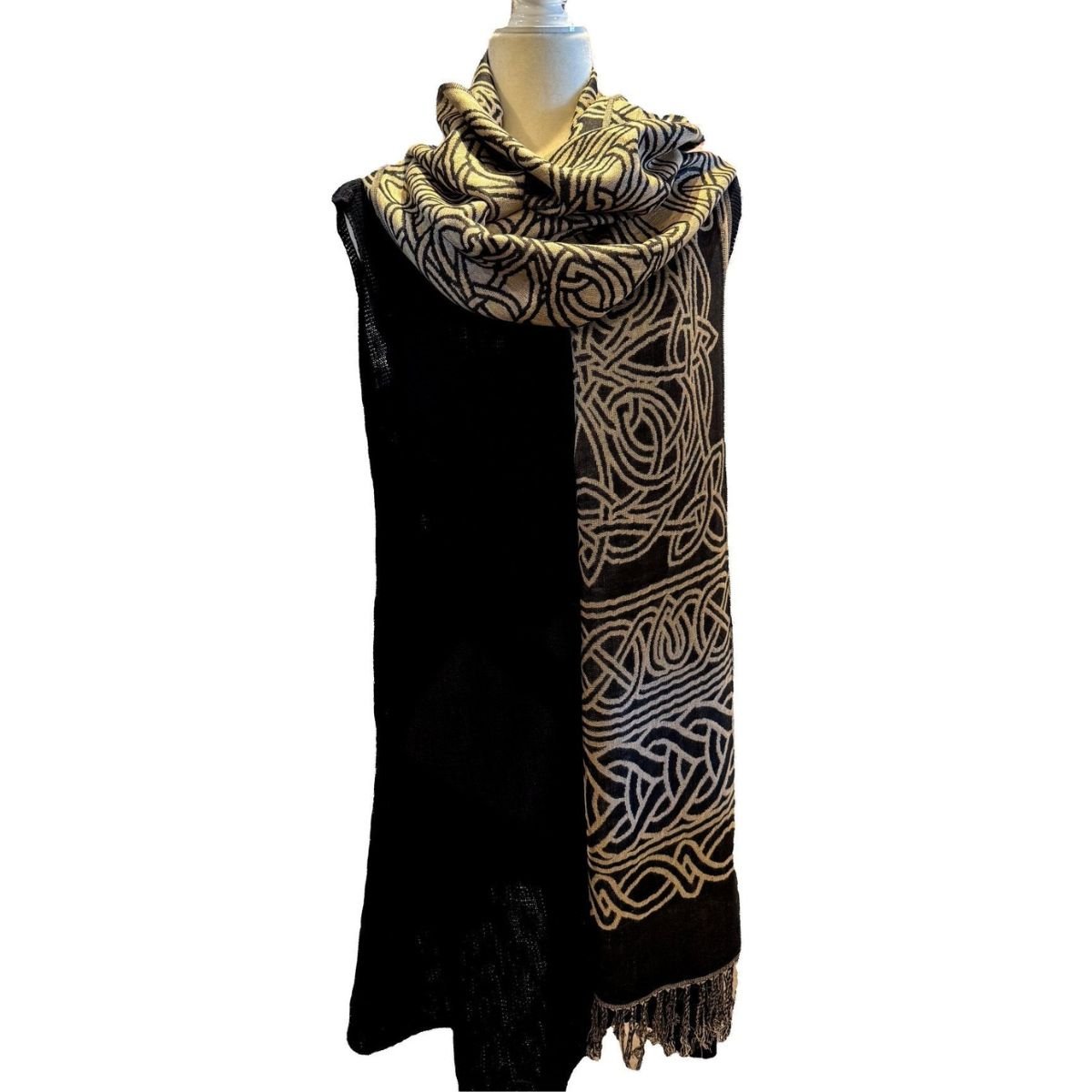 Frances Celtic Knot Scarf - Black/Tan
