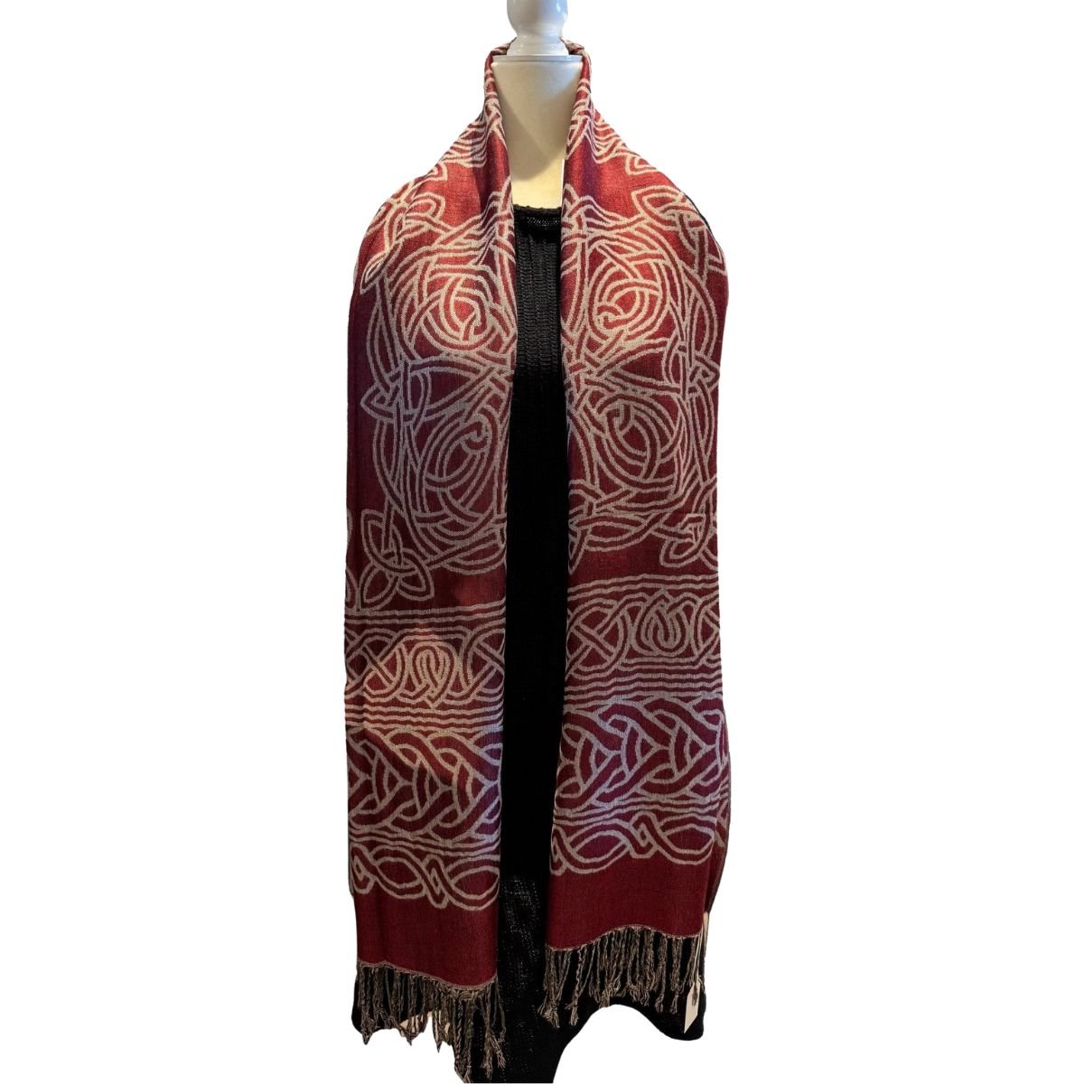 Frances Celtic Knot Scarf - Burgundy/Grey