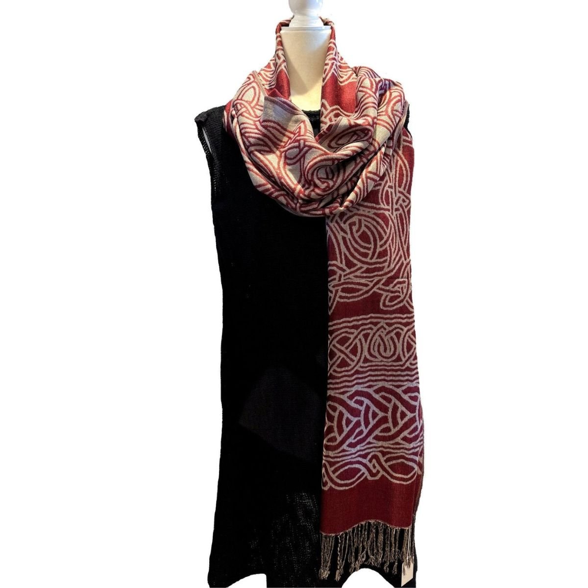 Frances Celtic Knot Scarf - Burgundy/Grey