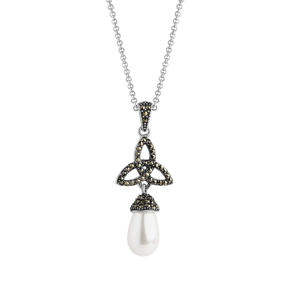Freshwater Pearl and Marcasite Trinity Knot Necklace