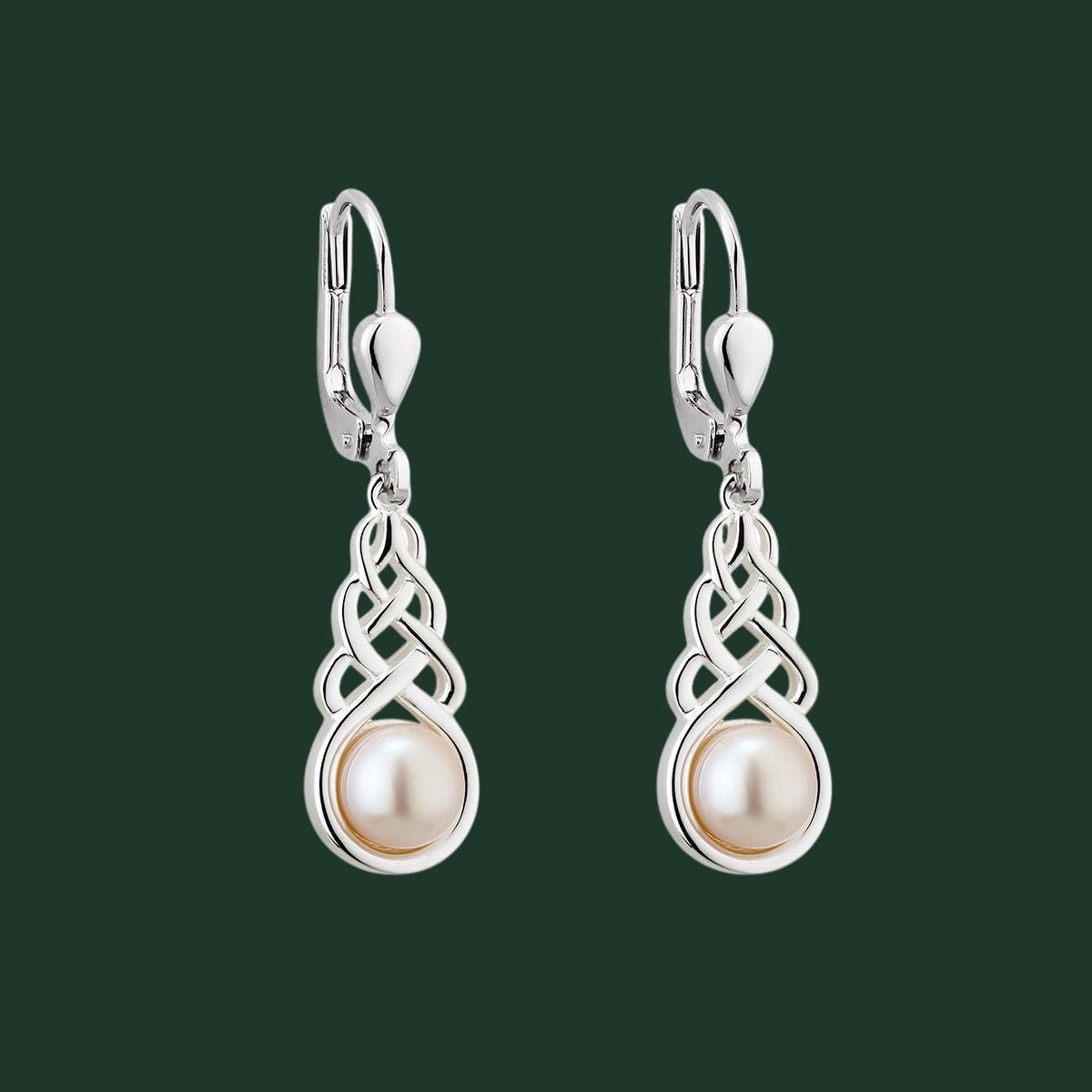 Freshwater Pearl Sterling Silver Celtic Knot Drop Earrings