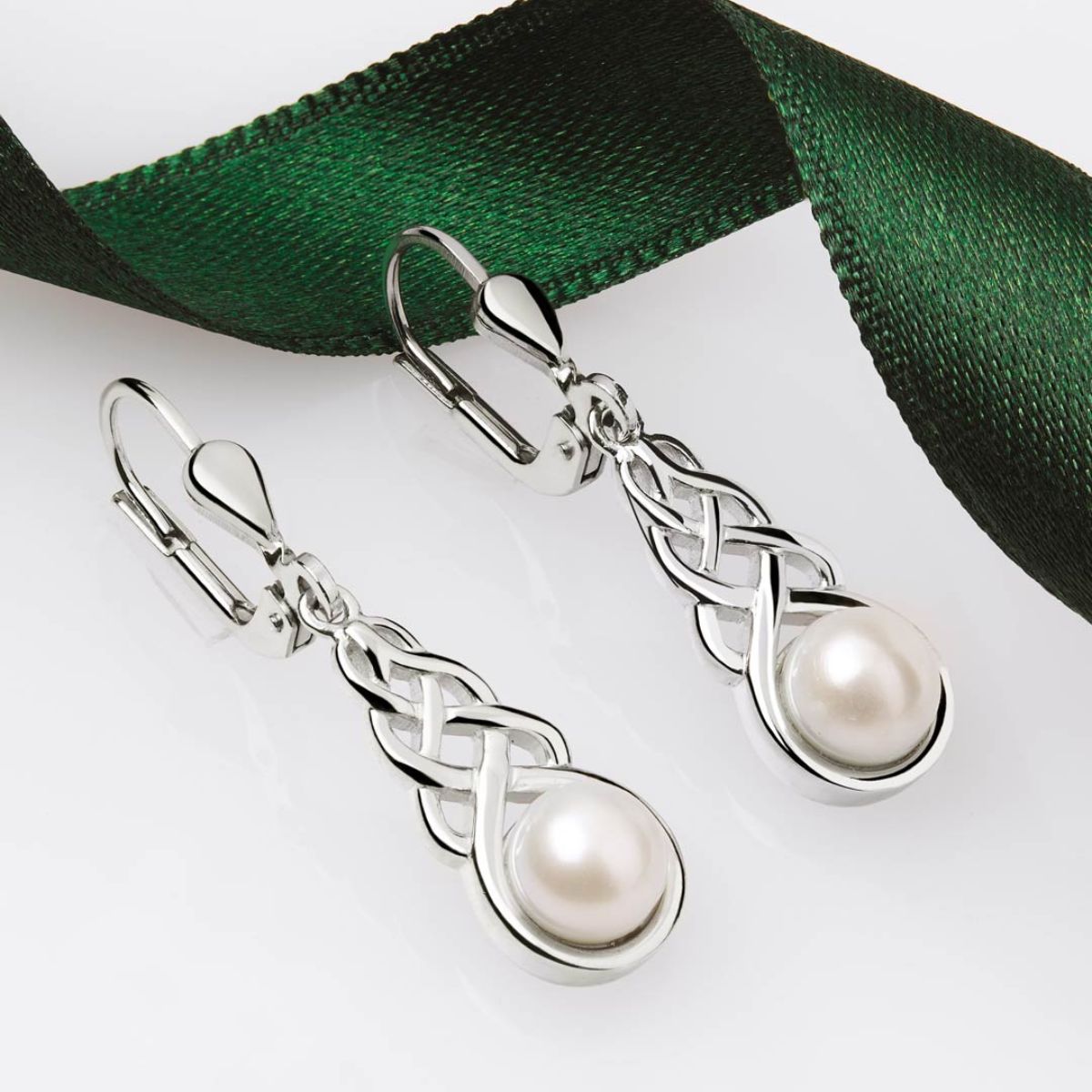 Freshwater Pearl Sterling Silver Celtic Knot Drop Earrings