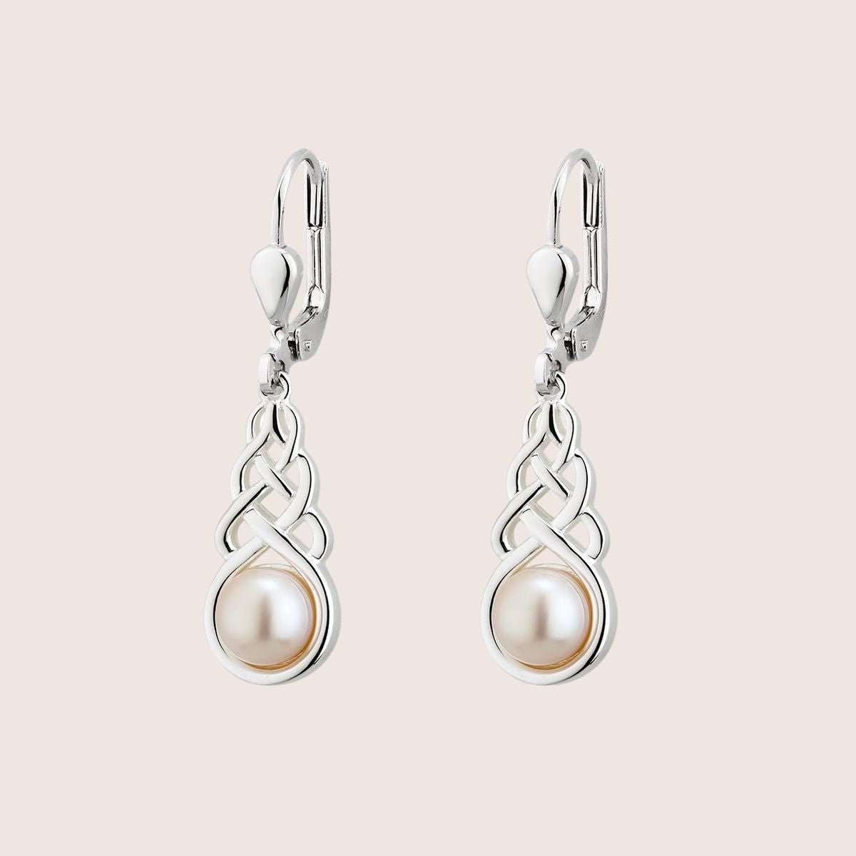 Freshwater Pearl Sterling Silver Celtic Knot Drop Earrings