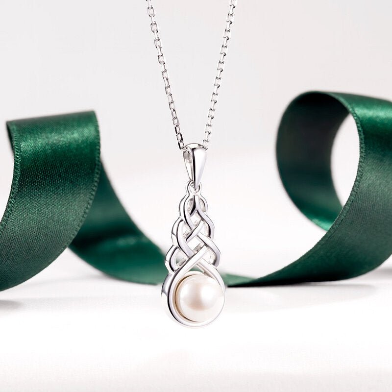 Freshwater Pearl Sterling Silver Celtic Knot Necklace - The Celtic Gift Store - Necklaces
