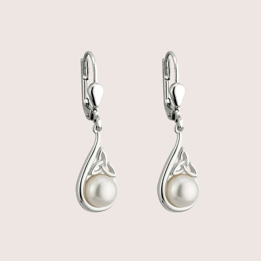 Freshwater Pearl Sterling Silver Trinity Knot Drop Earrings