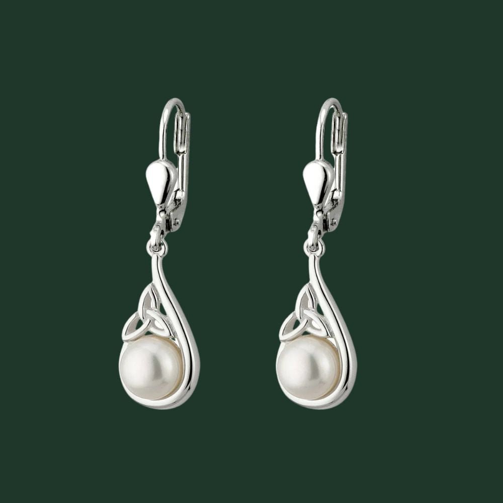 Freshwater Pearl Sterling Silver Trinity Knot Drop Earrings