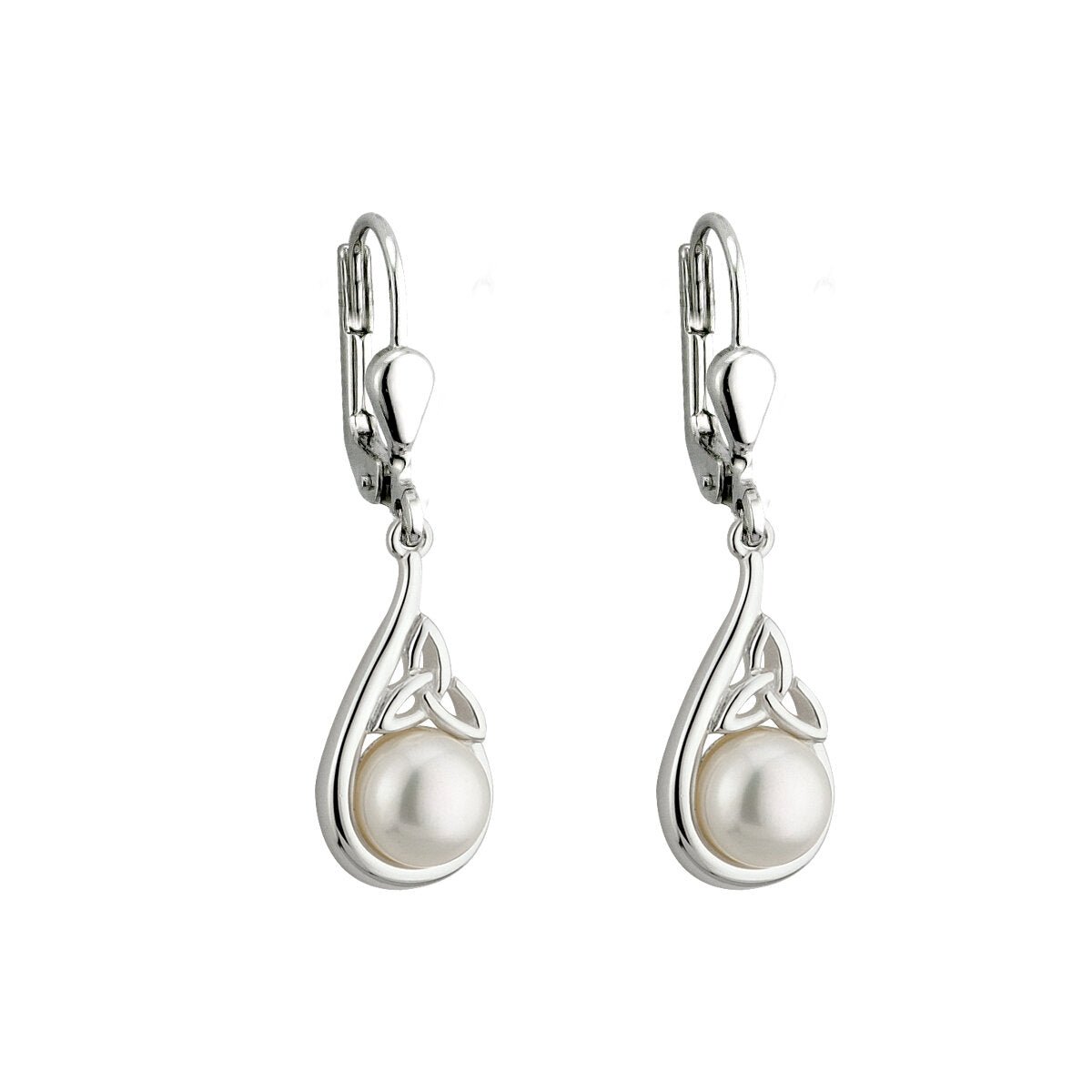 Freshwater Pearl Sterling Silver Trinity Knot Drop Earrings - The Celtic Gift Store - Earrings