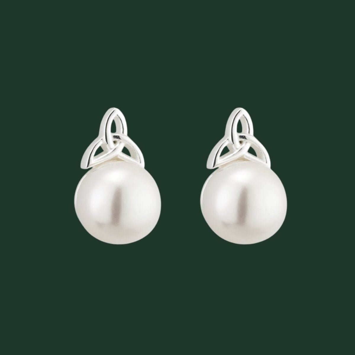 Freshwater Pearl Sterling Silver Trinity Knot Topped Earrings