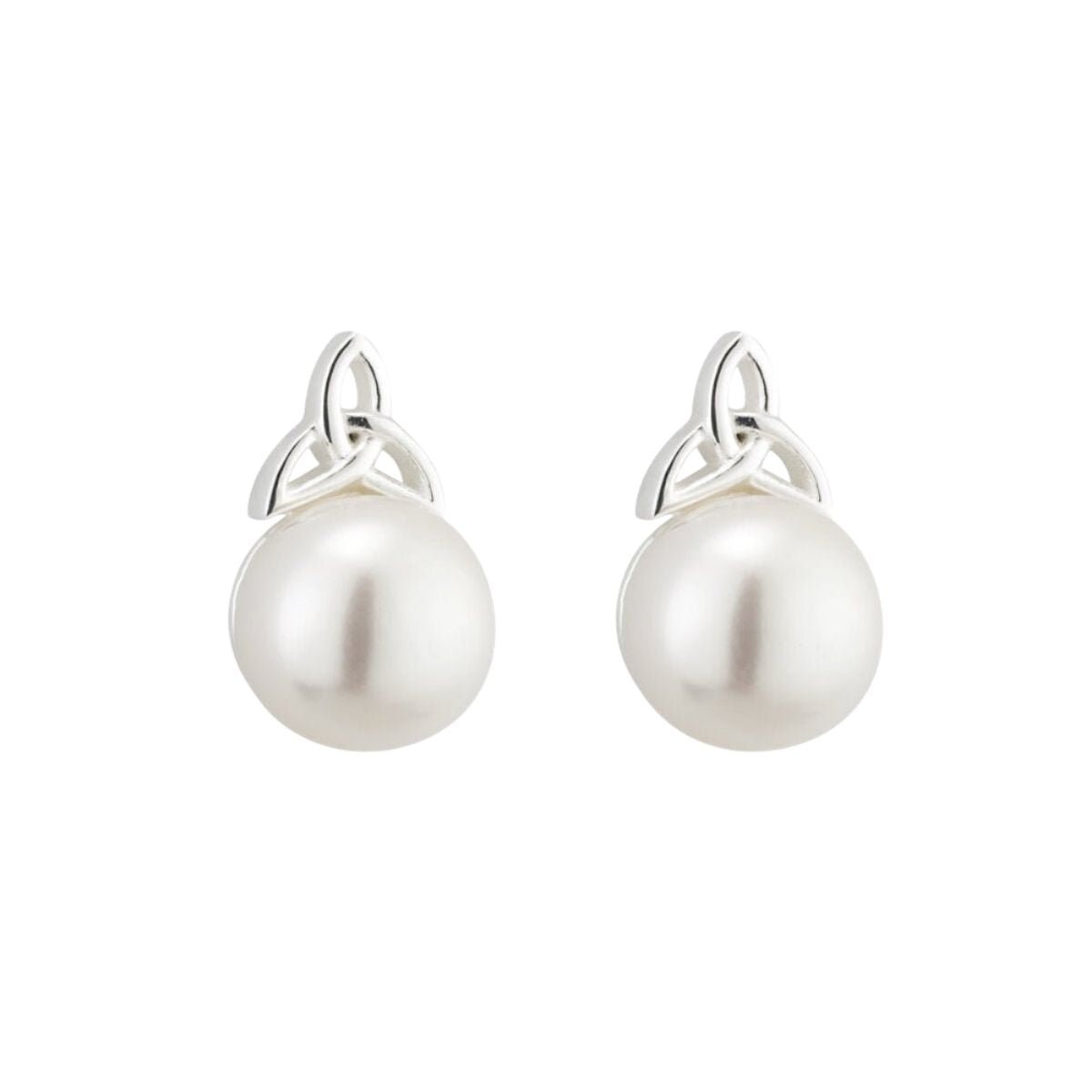 Freshwater Pearl Sterling Silver Trinity Knot Topped Earrings