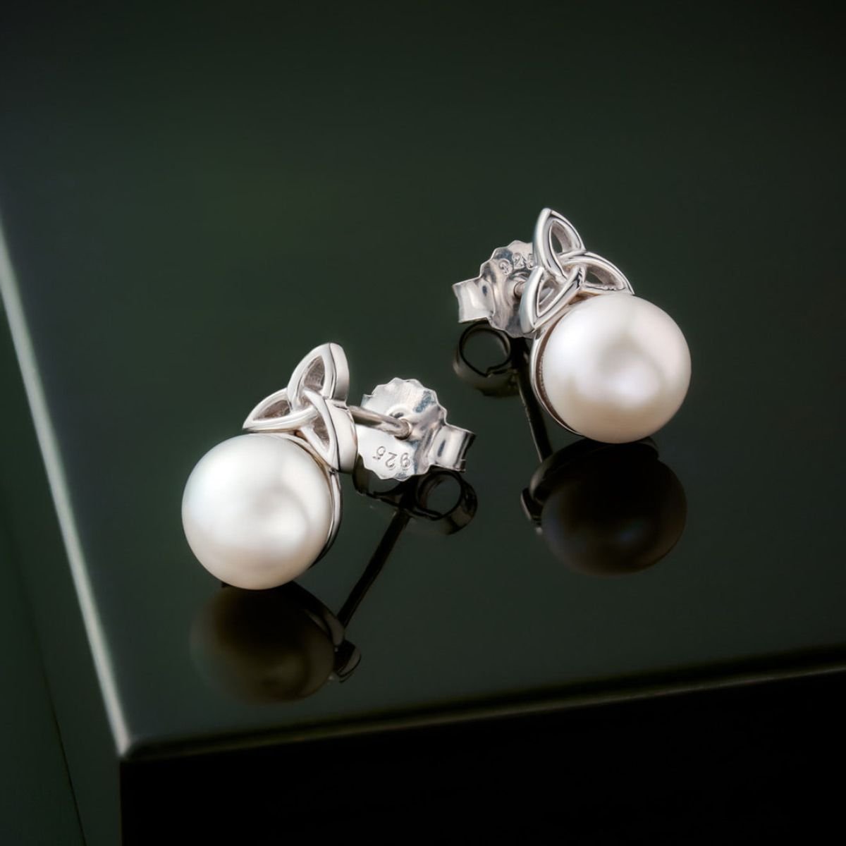 Freshwater Pearl Sterling Silver Trinity Knot Topped Earrings