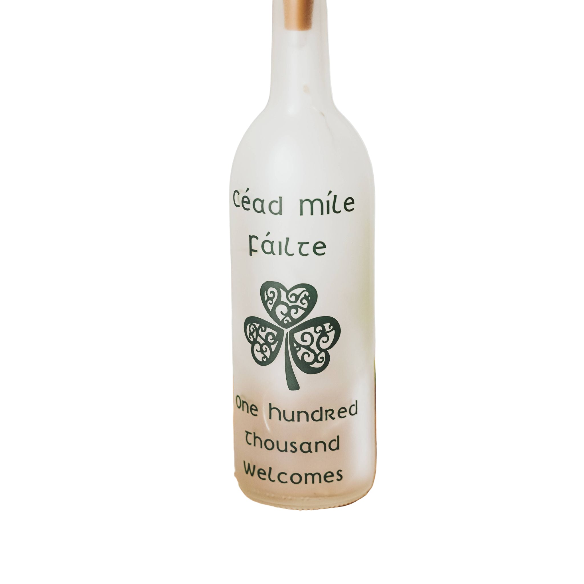 Frosted 'Cead Mile Failte' Light Up Wine Bottle - The Celtic Gift Store - Decor