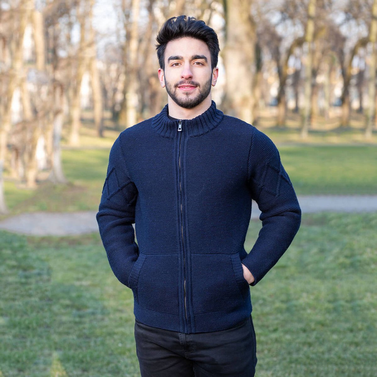 Full Zip Mens Cable Knit Cardigan