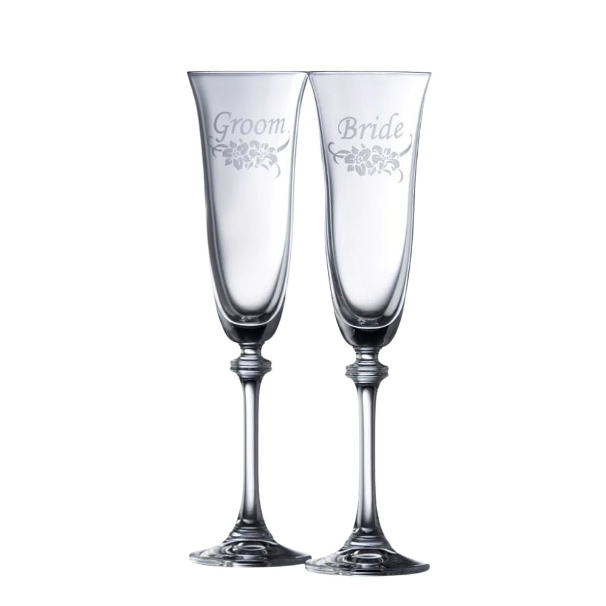 Galway Crystal Bride and Groom Floral Champagne Flute Set