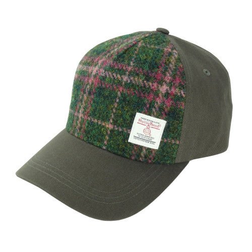 Glen Appin Dark Green and Plum Check Harris Tweed Baseball Cap - The Celtic Gift Store - Hats