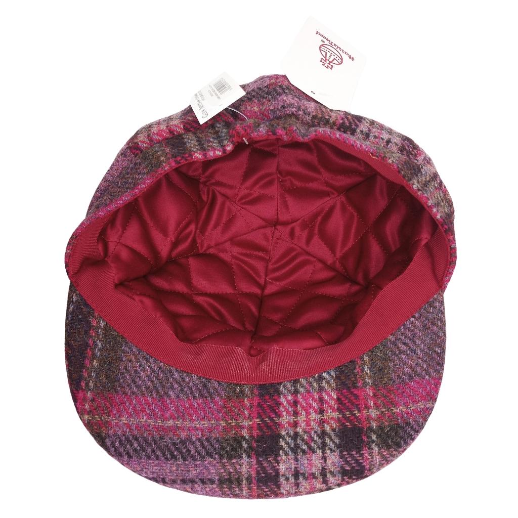 Glen Appin Ladies Burgundy & Pink Stewart Tartan Harris Tweed Cap