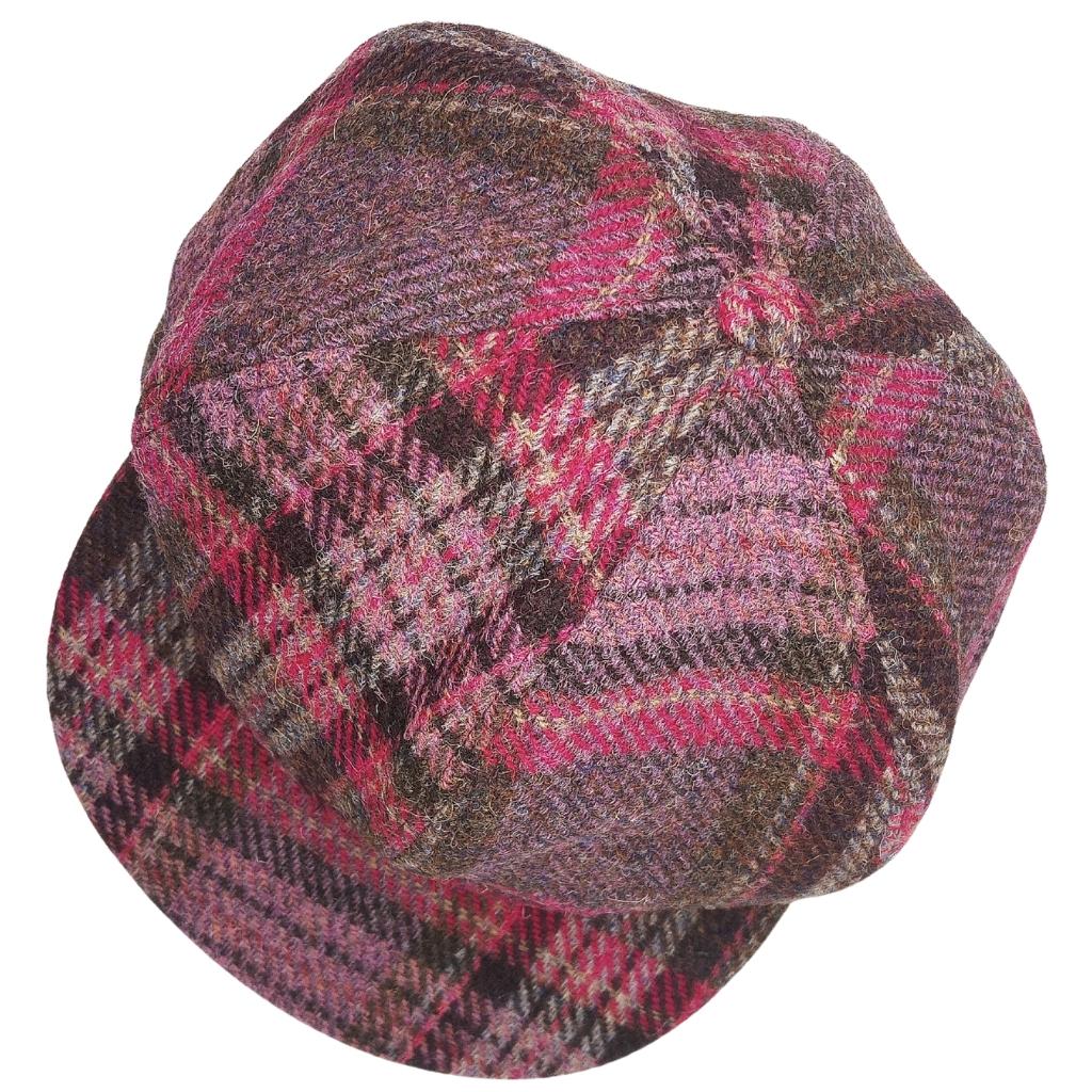 Glen Appin Ladies Burgundy & Pink Stewart Tartan Harris Tweed Cap