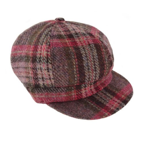 Glen Appin Ladies Burgundy & Pink Stewart Tartan Harris Tweed Cap - The Celtic Gift Store - Hats