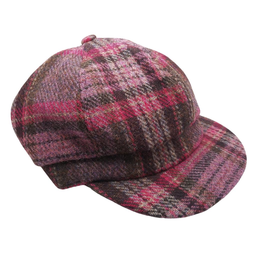 Glen Appin Ladies Burgundy & Pink Stewart Tartan Harris Tweed Cap