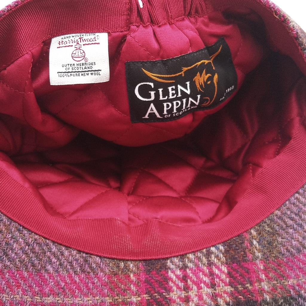 Glen Appin Ladies Burgundy & Pink Stewart Tartan Harris Tweed Cap