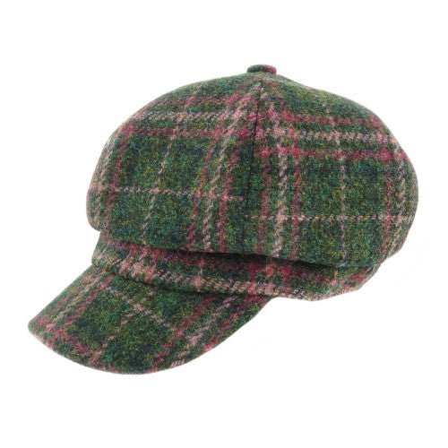 Glen Appin Ladies Dark Green and Plum Check Harris Tweed Cap - The Celtic Gift Store - Hats