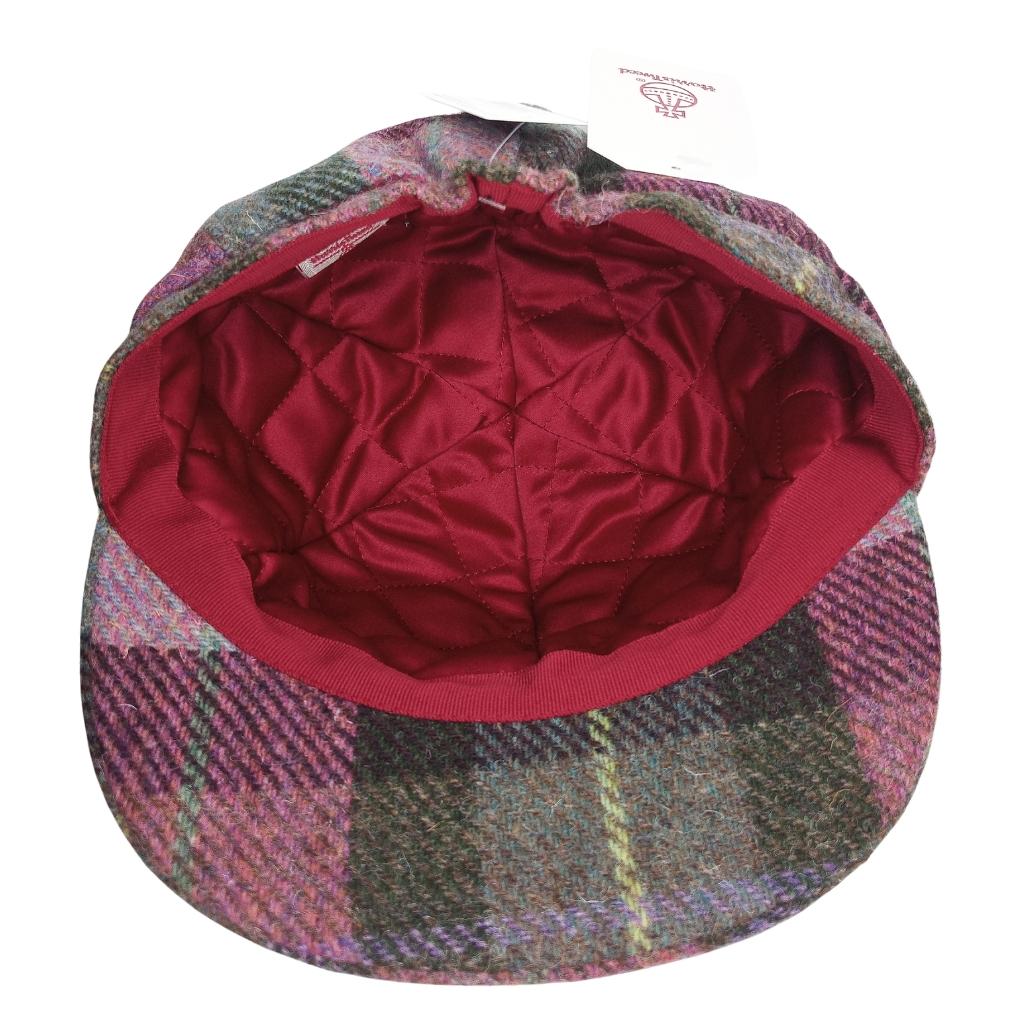 Glen Appin Ladies Muted Green & Rose Pink Tartan Harris Tweed Cap