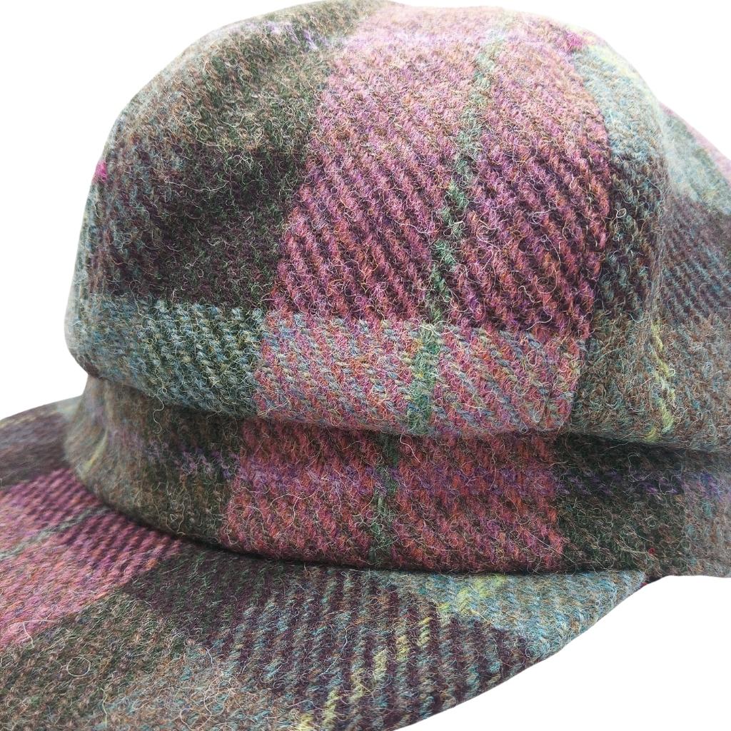 Glen Appin Ladies Muted Green & Rose Pink Tartan Harris Tweed Cap