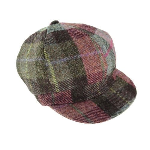 Glen Appin Ladies Muted Green & Rose Pink Tartan Harris Tweed Cap - The Celtic Gift Store - Hats