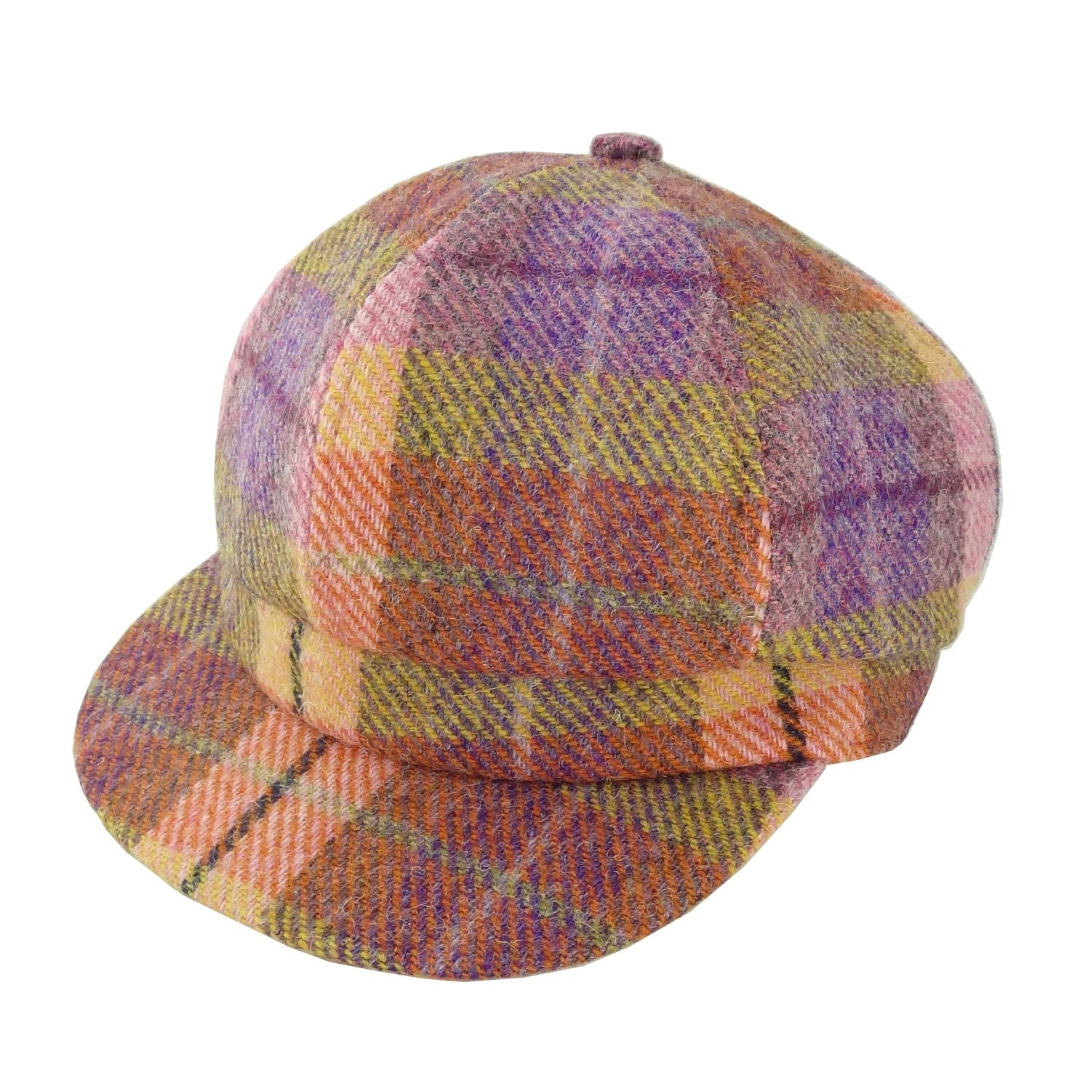 Glen Appin Ladies Peach and Purple Tartan Harris Tweed Cap - The Celtic Gift Store - Hats