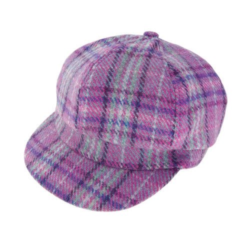 Glen Appin Ladies Purple & Mint Check Harris Tweed Cap - The Celtic Gift Store - Hats
