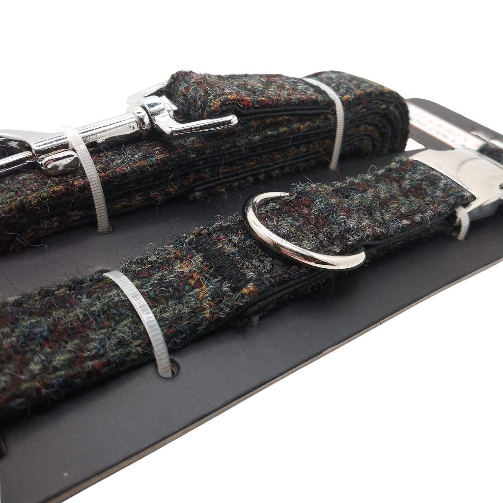 Glen Appin Large Brown And Grey Harris Tweed Dog Collar And Lead